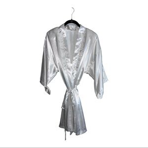 Vintage CALIFORNIA DINASTY White Satin Sexy Bridal Kimono Robe Embellished